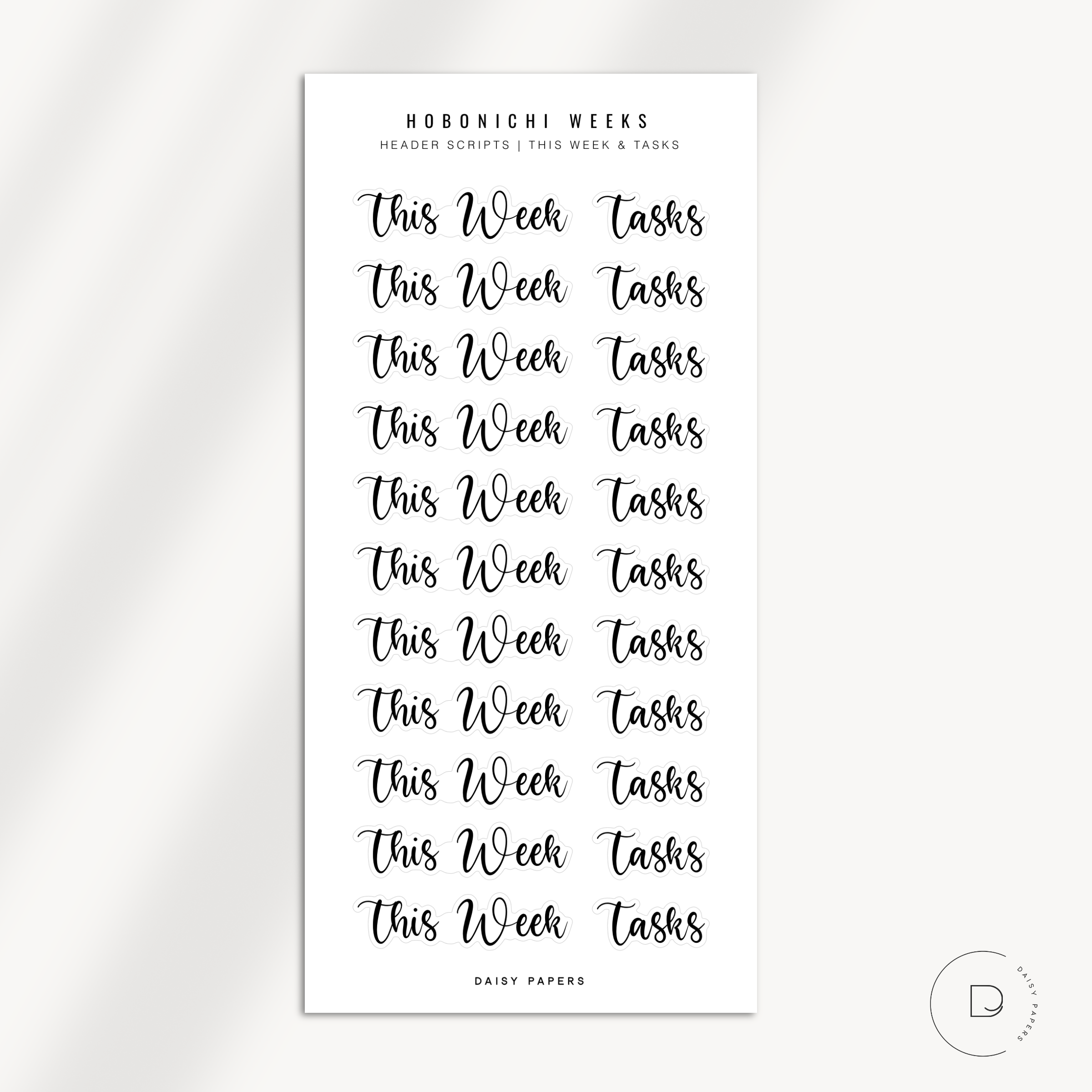 Hobonichi Weeks - Header Scripts | This Week & Tasks