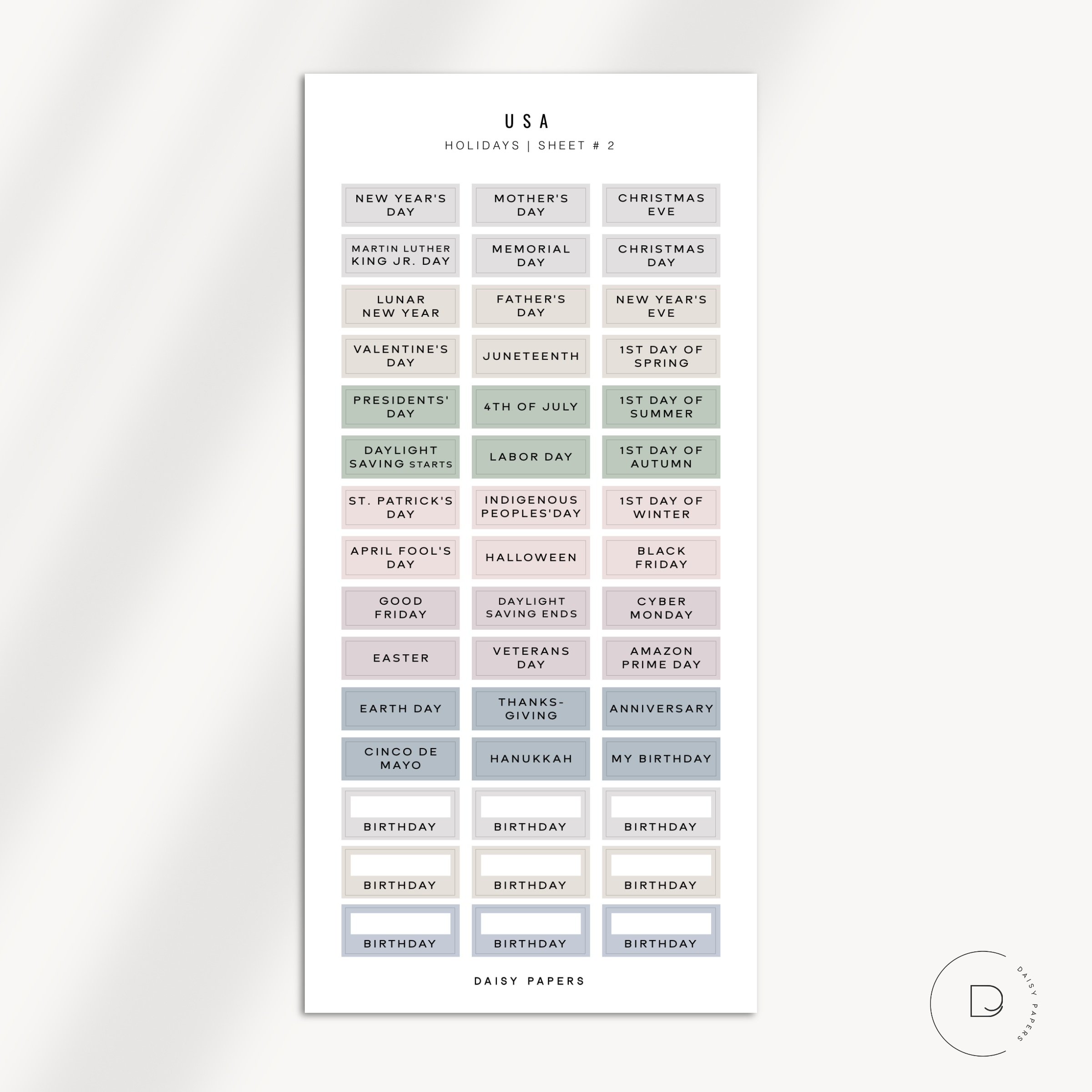 Hobonichi Weeks - USA Holiday Labels