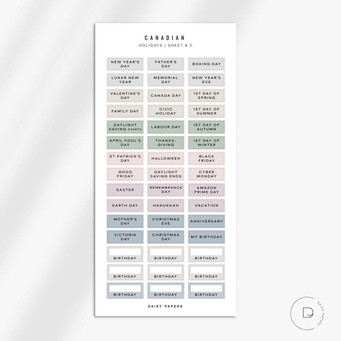 Hobonichi Weeks - Canadian Holiday Labels