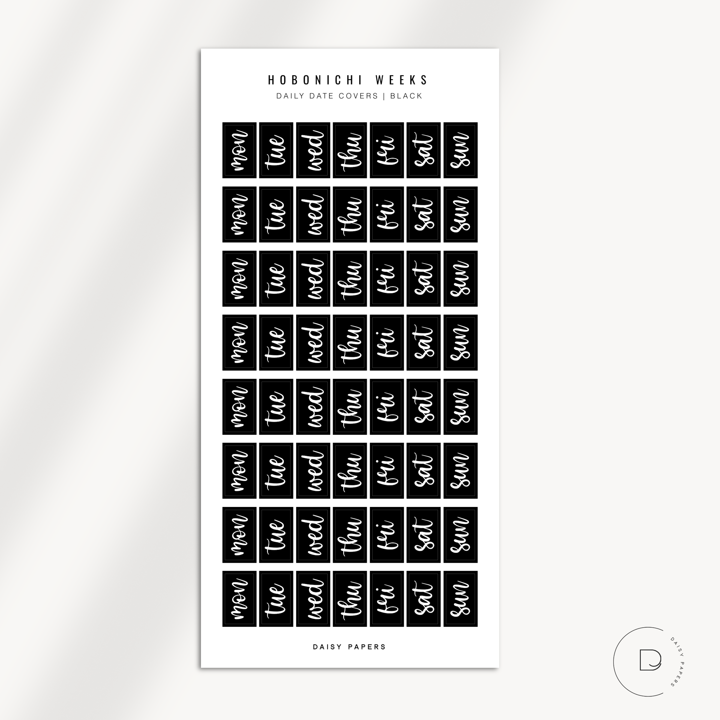 Hobonichi Weeks - Daily Date Covers | Mon - Sun