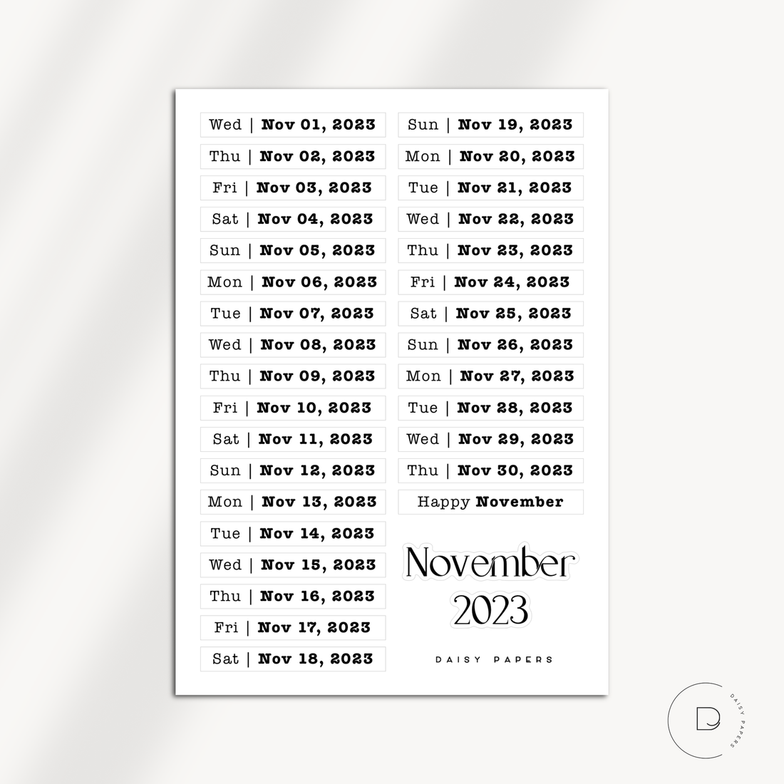 2024 Daily Date Labels - January to December