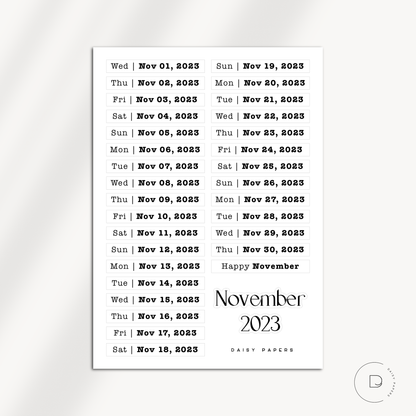 2024 Daily Date Labels - January to December