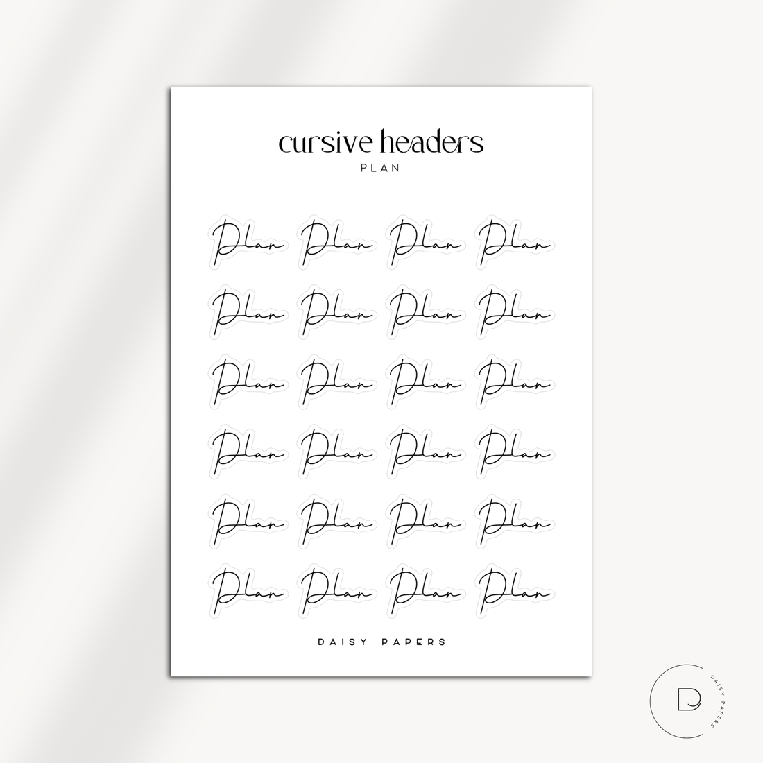 CURSIVE HEADERS - PLAN