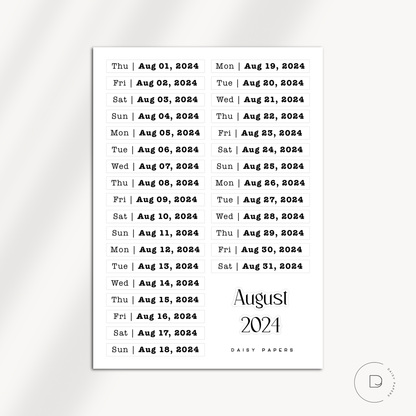 2024 Daily Date Labels - January to December