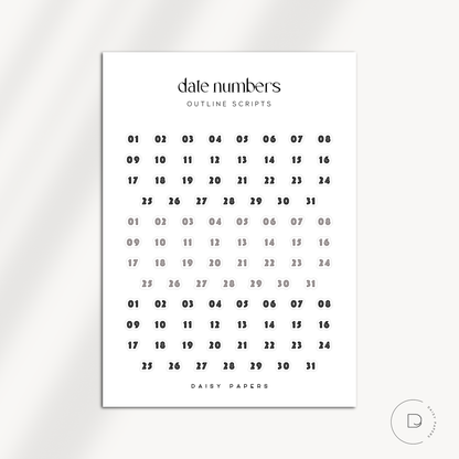 DATE NUMBERS - OUTLINE / FANCY SCRIPTS