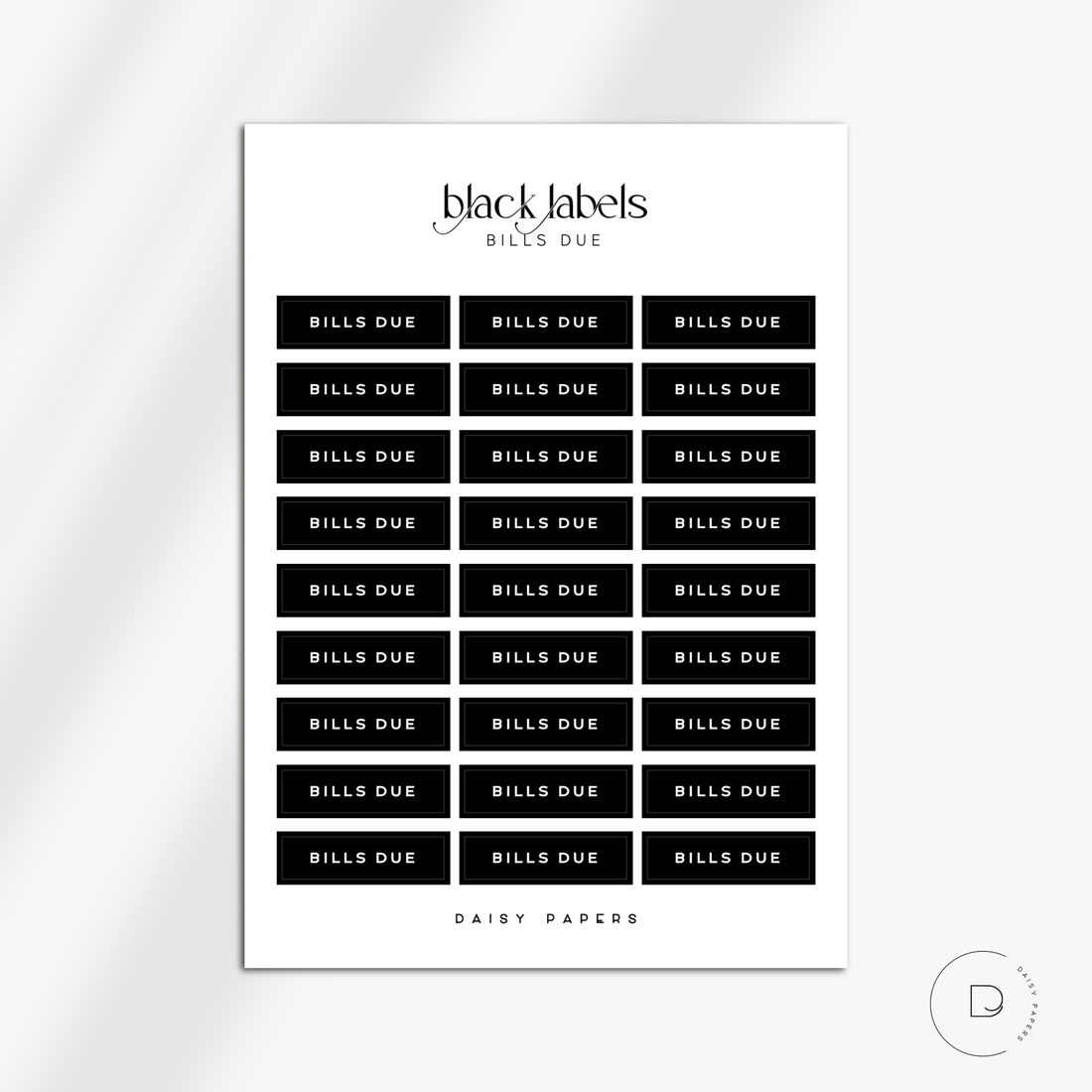 BLACK LABELS - BILLS DUE