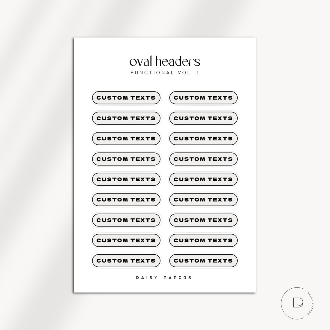 OVAL HEADERS - CUSTOM TEXTS