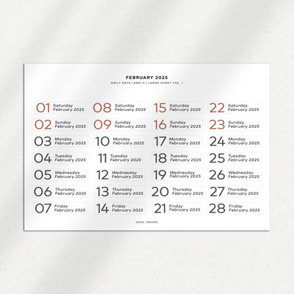 2025 Daily Date Labels - Large Sheet Vol. 1 - January to December