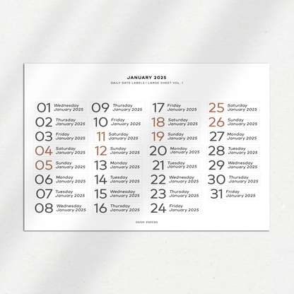 2025 Daily Date Labels - Large Sheet Vol. 1 - January to December