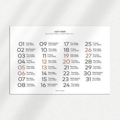 2025 Daily Date Labels - Large Sheet Vol. 1 - January to December