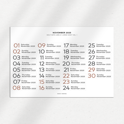 2025 Daily Date Labels - Large Sheet Vol. 1 - January to December