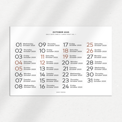 2025 Daily Date Labels - Large Sheet Vol. 1 - January to December