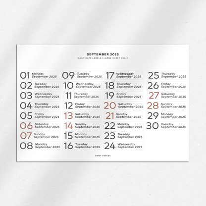 2025 Daily Date Labels - Large Sheet Vol. 1 - January to December