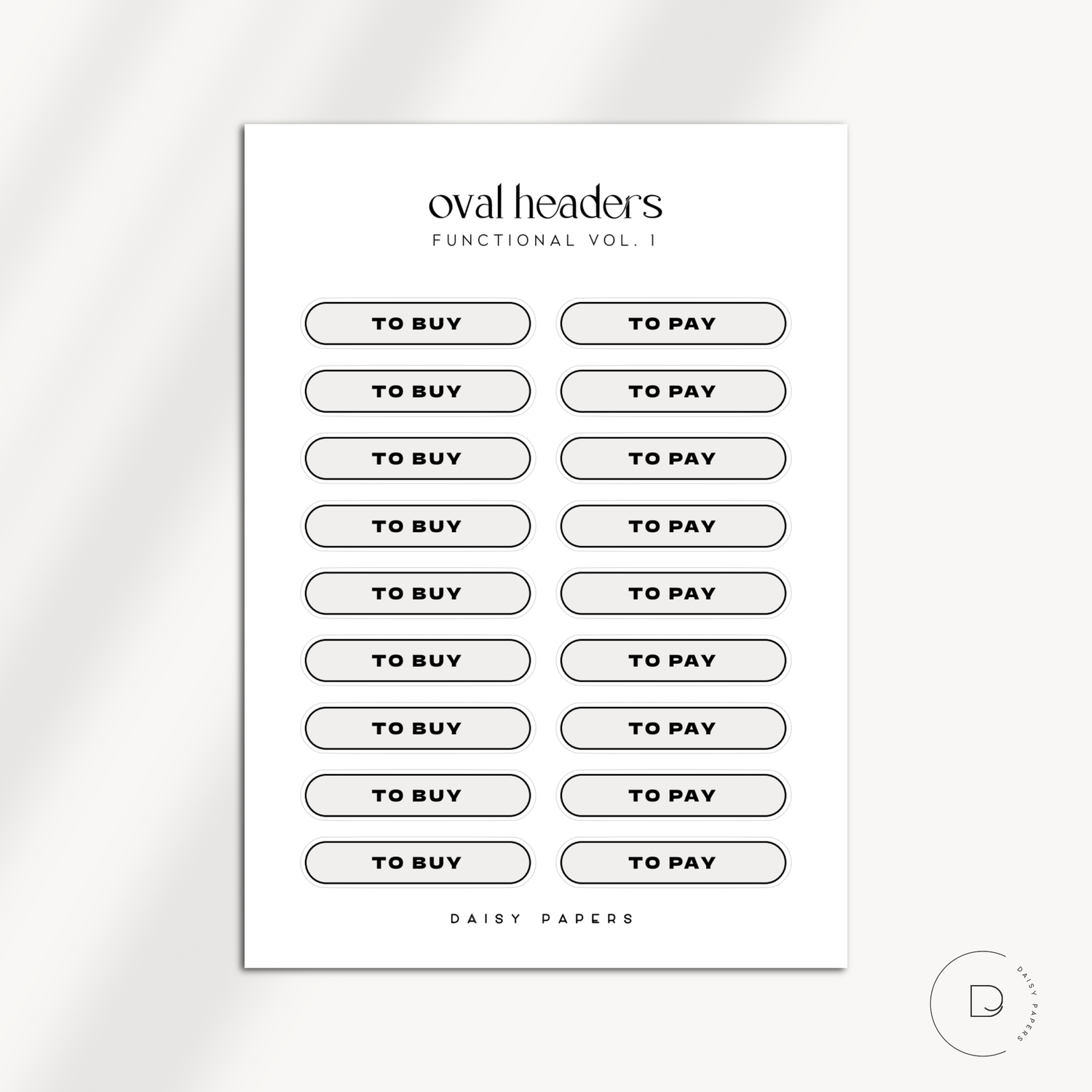 OVAL HEADERS - TO BUY / TO PAY