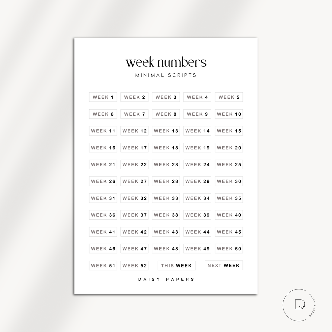 WEEK NUMBERS - MINIMAL SCRIPT