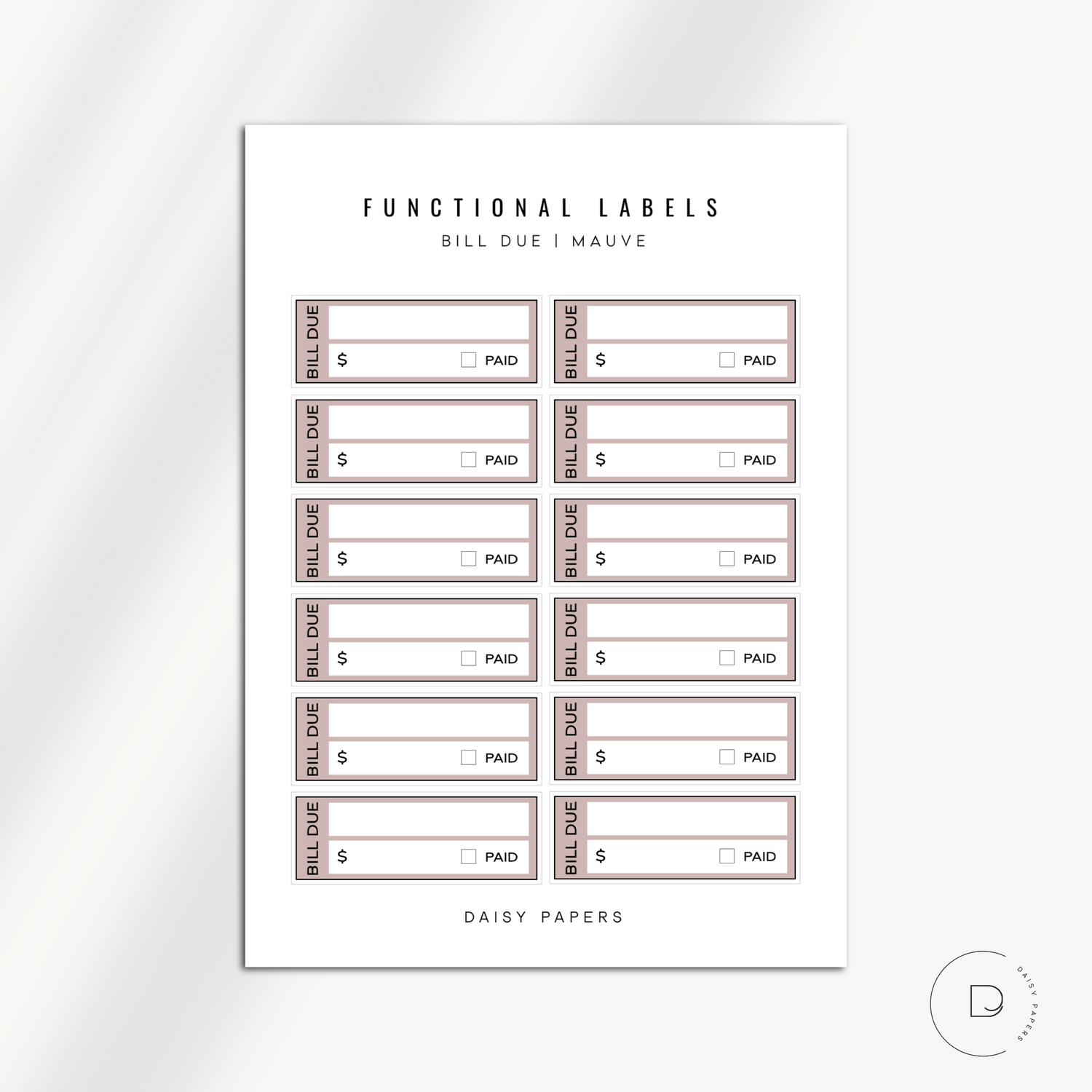 FUNCTIONAL LABELS - BILL DUE