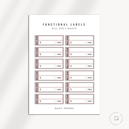 FUNCTIONAL LABELS - BILL DUE