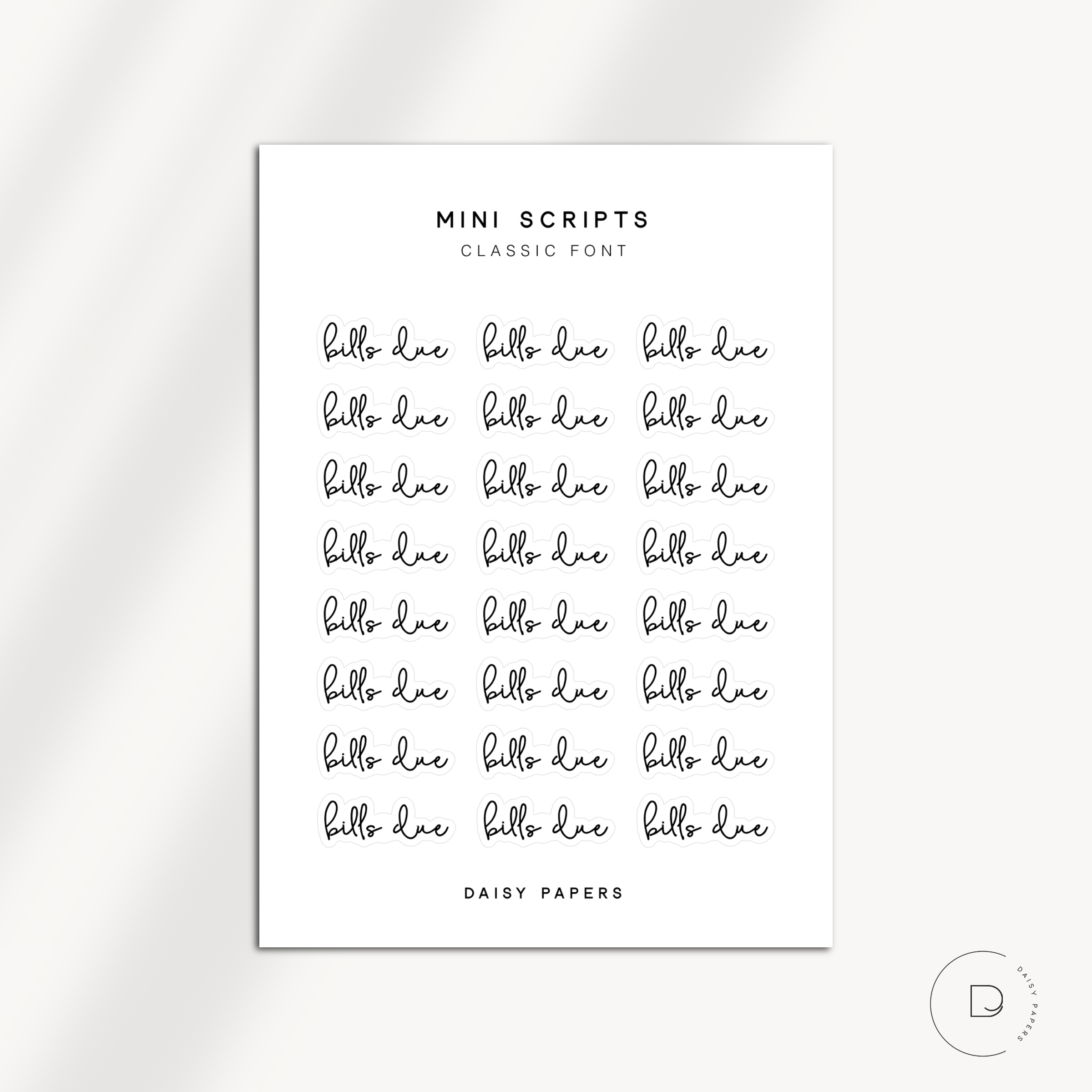 MINI SCRIPTS | CLASSIC FONT - BILLS DUE