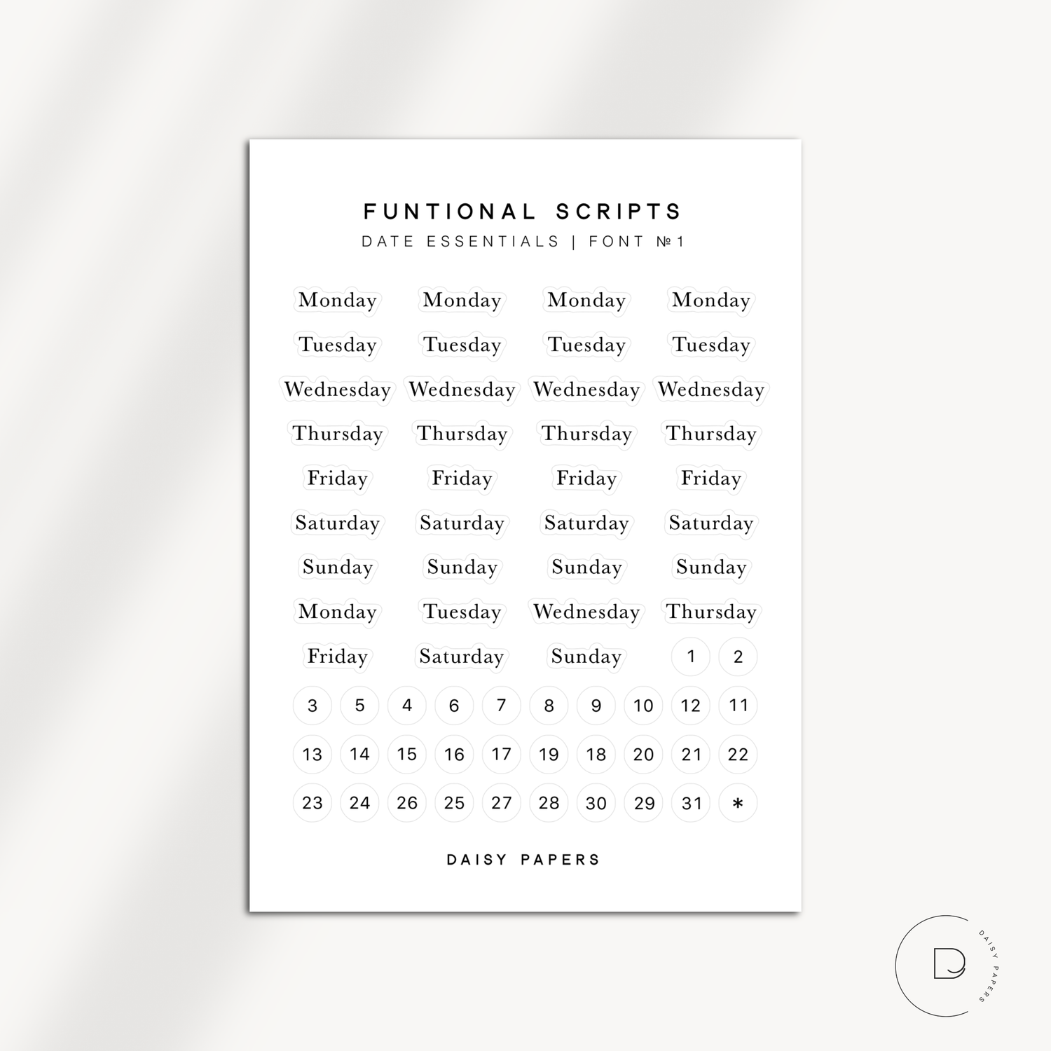 FUNCTIONAL SCRIPTS | FONT № 1 - DATE ESSENTIALS