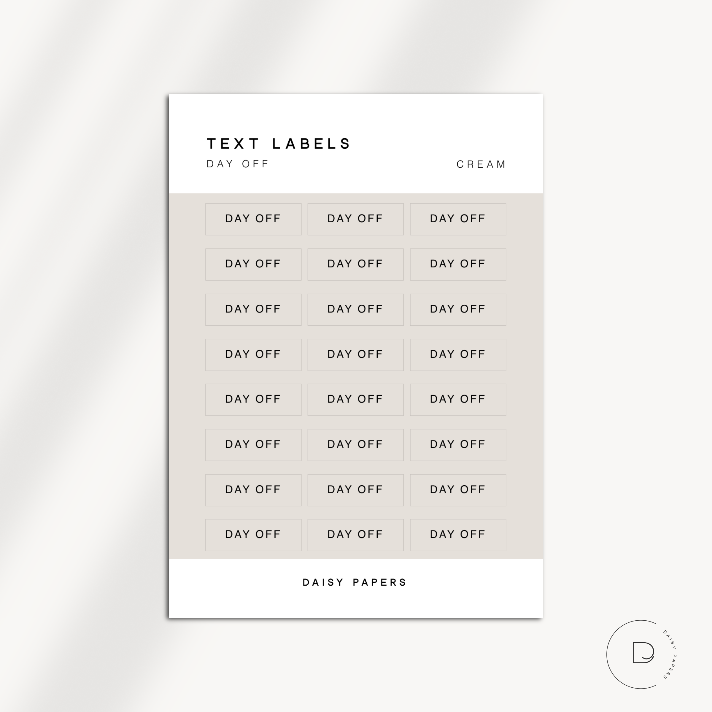 TEXT LABELS - DAY OFF