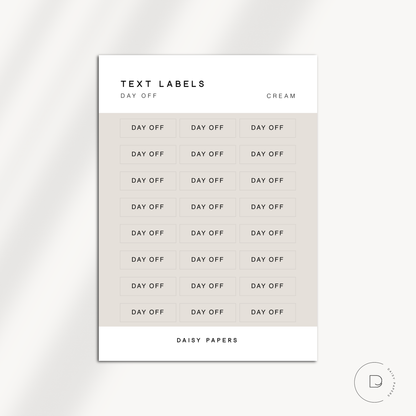 TEXT LABELS - DAY OFF