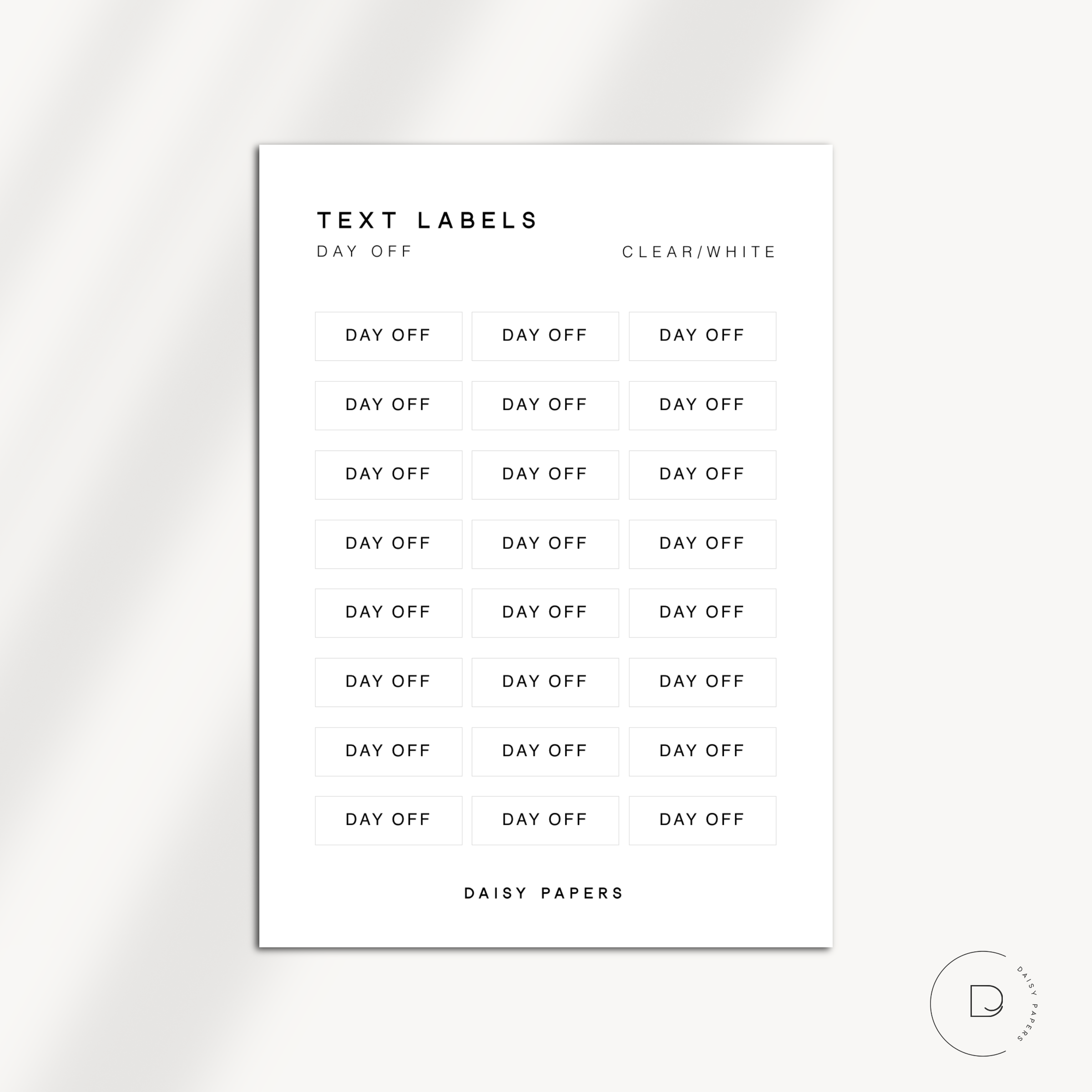 TEXT LABELS - DAY OFF